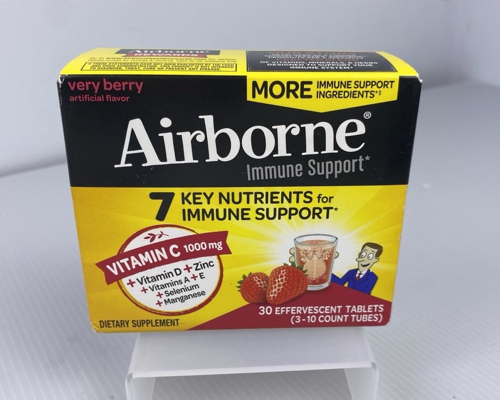 Airborne Immune Support Effervescent Tablets Very Berry 30 Tablets, Exp 07/2026