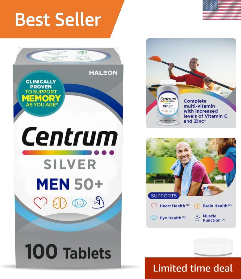 Silver Multivitamin for Men 50 Plus – Supports Memory & Heart Health – 100 Ct