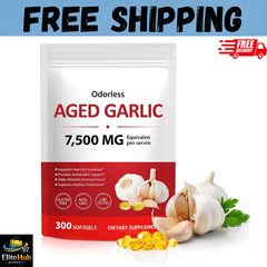 Odorless Garlic 7500Mg per Servings, 300 Softgels | 2 Years Aged Garlic Extra…