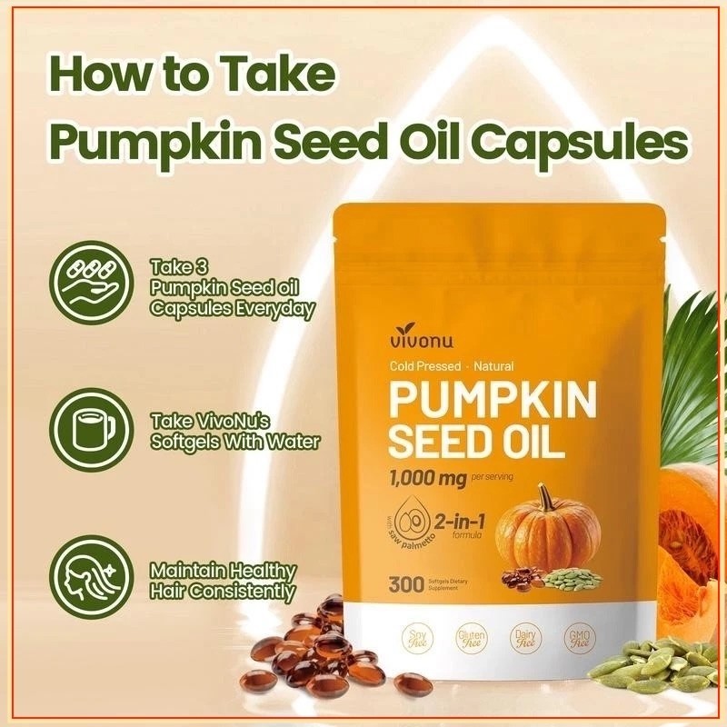 Natural Pumpkin Seed Oil & Saw Palmetto Softgels 1000mg High Potency / Prostate