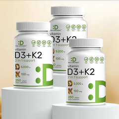 Vitamin D3 + K2 Supplement for Bone Health Heart and Immune Support 250 Softgels