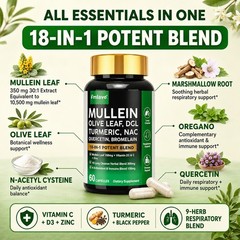 Mullein Leaf Extract 10,500mg Lung Cleanse Respiratory Herbal Capsules with NAC