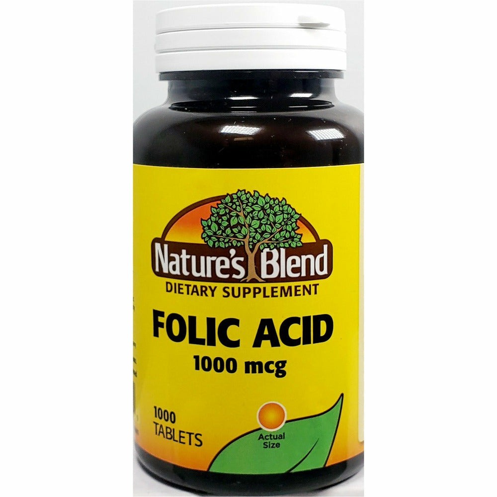 Nature’s Blend Folic Acid 1000mcg (1mg) Tablets 1000ct -Expiration Date 07-2027