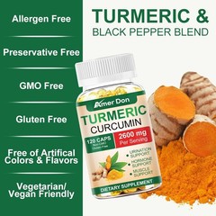 Turmeric Curcumin 2600mg w/ BioPerine Black Pepper Triple Strength Capsules