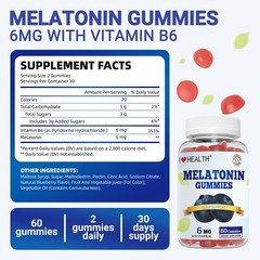 Melatonin 6mg + Vitamin B6 6mg Gummies Sleep Aid, 60 Melatonin Gummies