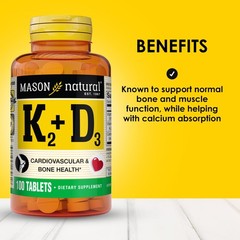 MASON NATURAL Vitamin K2 + D3, 100,Day 100 Count (Pack of 1), No Color