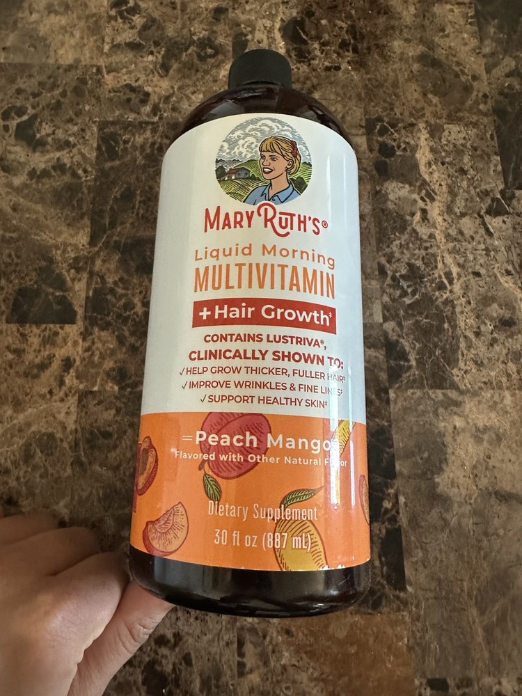 Liquid Morning Multivitamin + Hair Growth , Peach Mango, 30 fl oz EXP 05/26