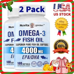 Omega-3 Fish Oil 4000mg – High Strength Supplement – EPA & DHA – 360 Softgels