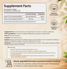 Vitamin D3 K2 Supplement, Coconut Oil for Bone & Immune Support
