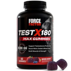 Force Factor Test X180 Max Testosterone Booster KSM-66 Ashwagandha Gummies 60