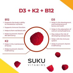 Suku Vitamins Vitamin D3 + K2 + B12 60 Gummies – Vegan and Cruelty Free