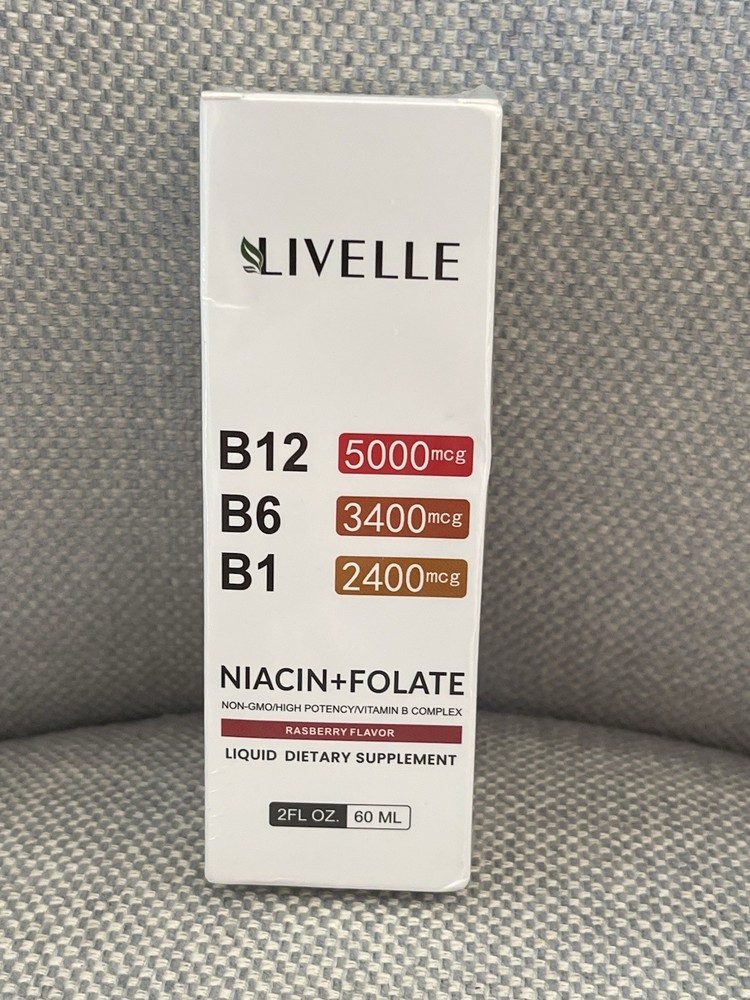Livelle Niacin Folate Non GMO High Potency Vitamin Complex Raspberry Flavor 2oz