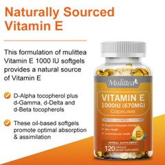 Vitamin E Oil 120 Softgels | Vit E Capsules for Hair Skin Nail Face Health Vegan