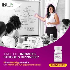 INLIFE Vitamin B12 with B1, B5, B6, Alpha Lipoic Acid ALA, Folic Acid, 60 tablet