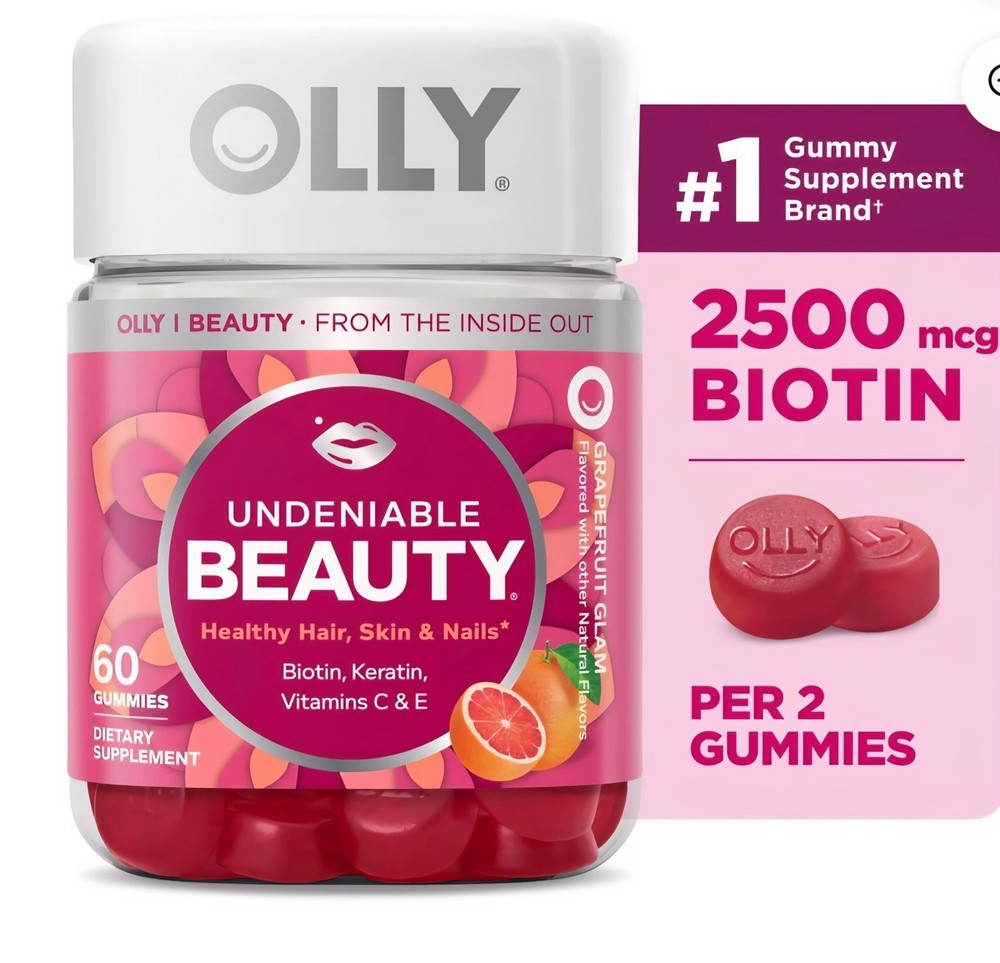 OLLY Undeniable Beauty Gummies Hair Skin Nails Biotin 2500 mcg 60 Count