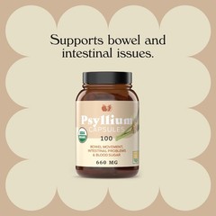 Pure Natural Whole Psyllium Husk Powder Capsules – 660mg Capsules 100 Pure Un…