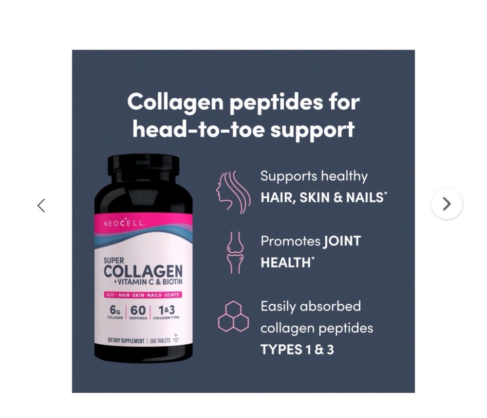 NeoCell Super Collagen + Vitamin C and Biotin Tablets, 360 ct. Exp 07/2026