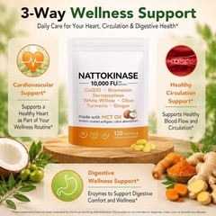 120 Softgels of Nattokinase 10,000 FU with MCT Oil – Ultra Absorption Formula