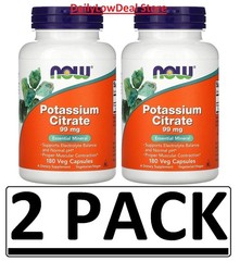 2 PACK – Now Foods, Potassium Citrate, 99 mg, 180 Veg Caps (Total 360 Capsules)