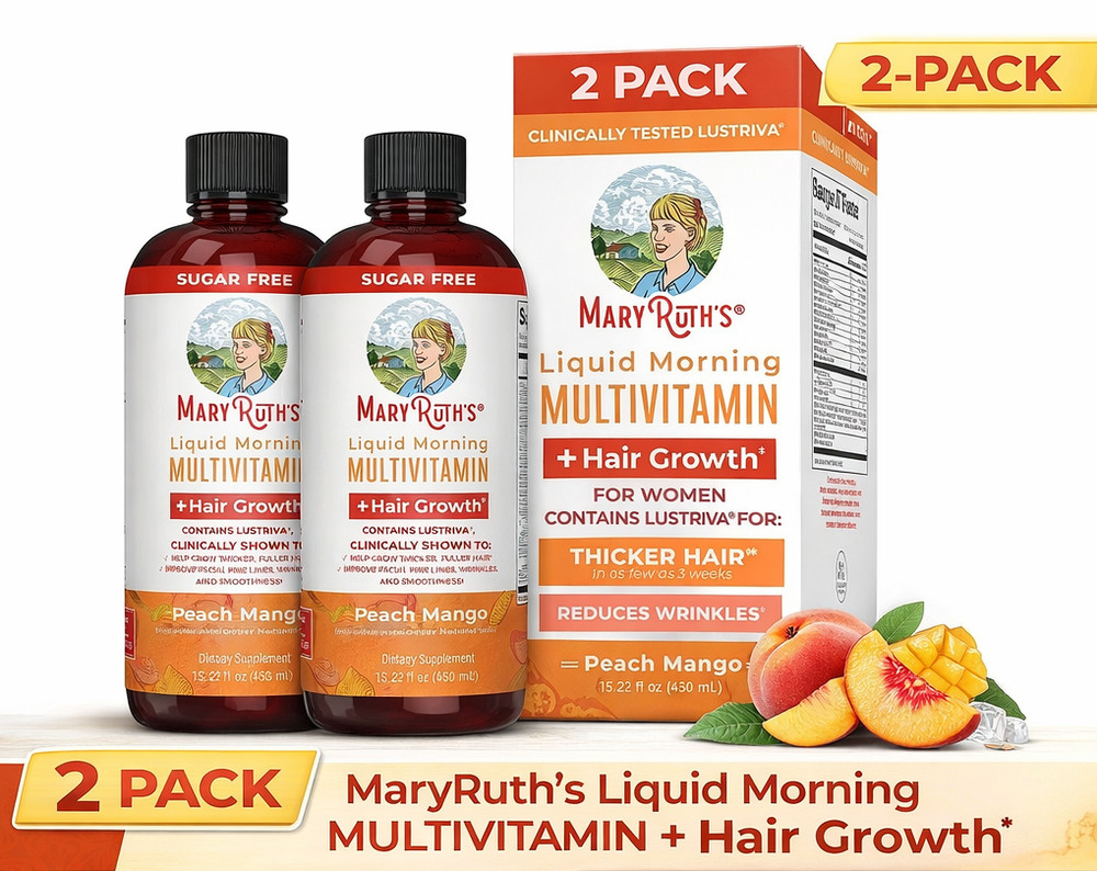 Mary Ruth’s Morning Multivitamin Hair Growth Solution 2 Pack Peach Mango 15.22OZ