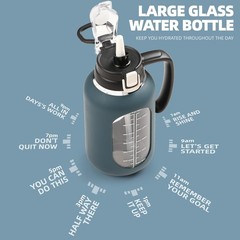 Olivego 64oz Glass Water Bolttles Half Gallon Large 64 Ounces, Dark Blue