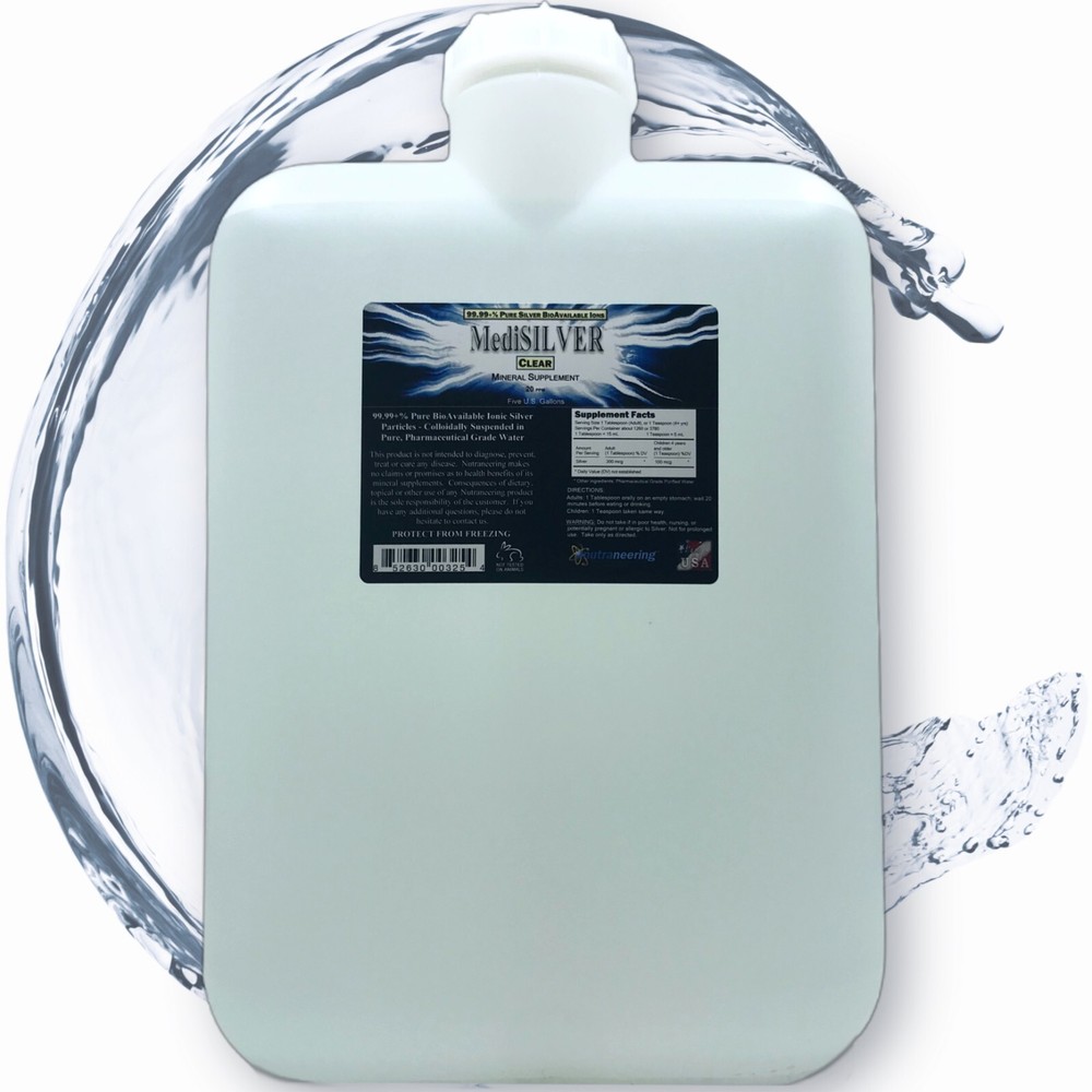 MediSILVER® CLEAR Immunity Booster True Free-Ionic Silver Ag++ Nutrient: 5 Gal