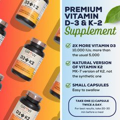 Vitamin D3 K2 Vegan D3 5000iu + K2 MK7 + Plant Based Coconut Oil – 30 Softgels