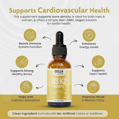 Bella All Natural Vitamin D3 K2 Drops Organic Omega 3 MCT Oil 50ml Supplement++