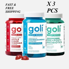 2 SETS- 3 Bottles Goli Zero Sugar Best Seller Trio Set Gummies 60Caps Per Bottle