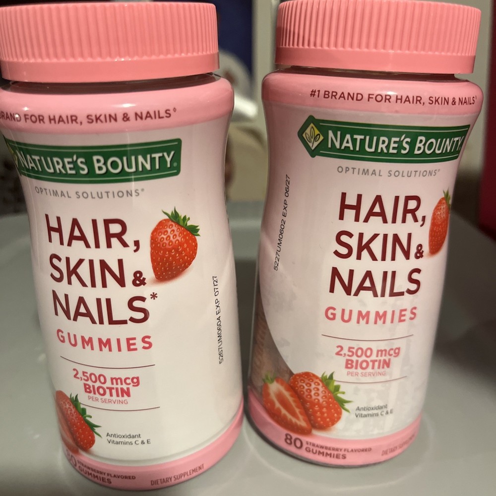 2 Pack Nature’s Bounty Hair Skin & Nails Gummies 80 Ct | Strawberry 06/2027