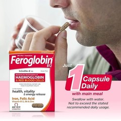 2 x Feroglobin B12 Capsules 60 Iron Folic Acid B6 B12 Zinc Hemoglobin Support m1