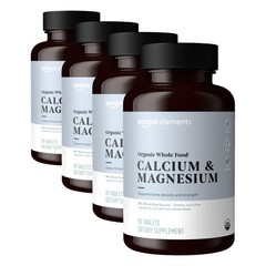 Amazon Elements Organic Whole Food Calcium & Magnesium, 90 Tablets (Pack of 4)