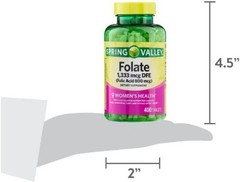 Spring Valley 1,333 mcg Folic Acid Tablets, 400 Count – Women’s Health Support