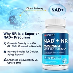 NAD+ Supplement 300mg with NR 150mg,Anti-Aging Cellular Energy Support,60 Caps