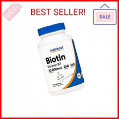 Nutricost Biotin (Vitamin B7) 10,000mcg (10mg) Vitamin Supplement, 240 Capsules