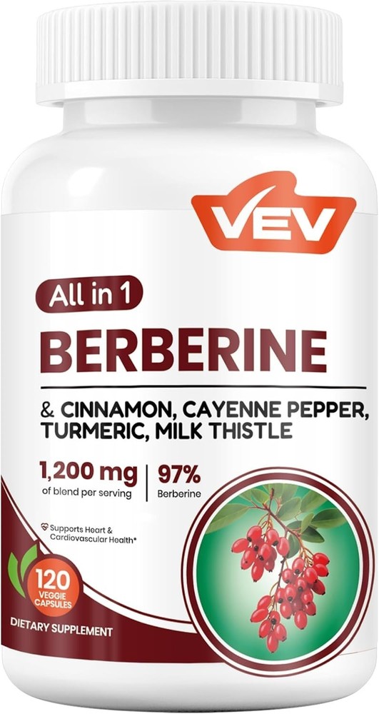 VEV Berberine Supplement 120 Capsules with Ceylon Cinnamon Cayenne Pepper