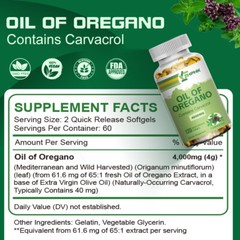 Oil Of Oregano 4000mg Wild-Mediterranean Non-GMO High Carvacrol-Greater Than 85%