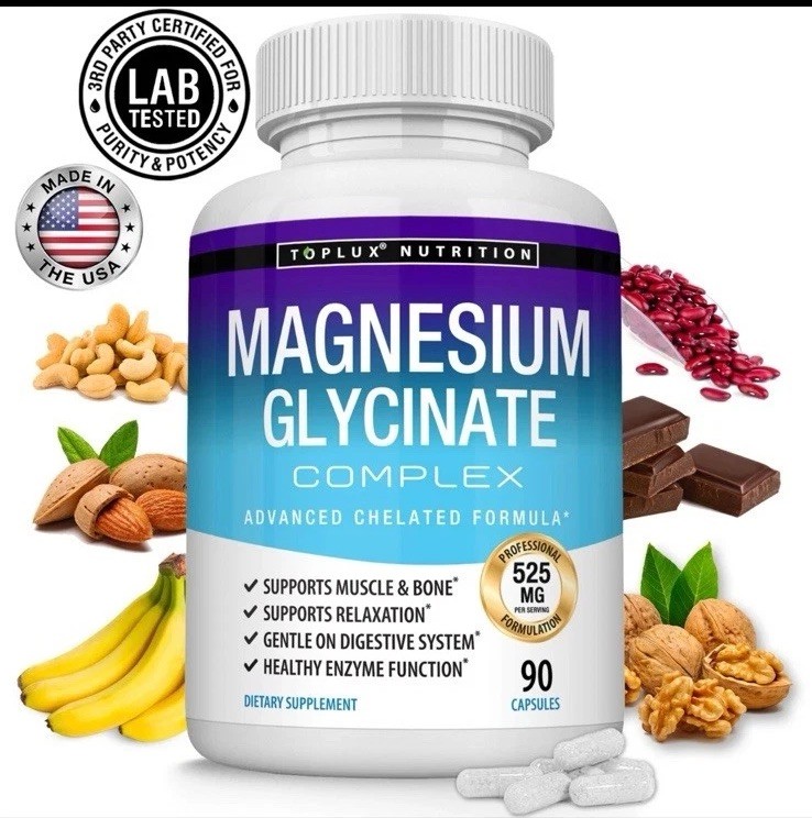 Magnesium Glycinate 525 MG Complex 90 Capsules125% DV High Absorption Magnesium