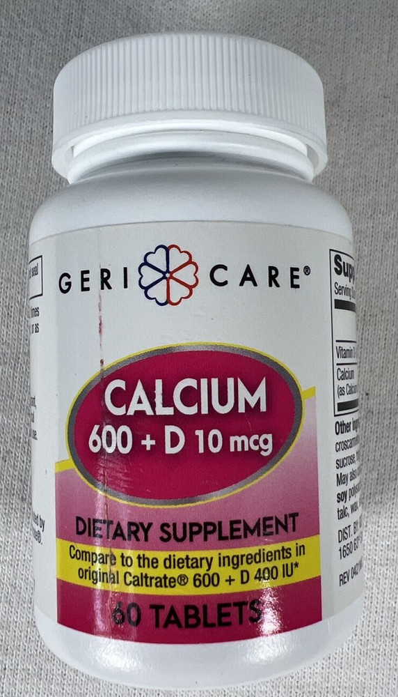 Geri-Care Calcium 600 + D3 10mcg 60 Tablets -Expires 3/24-New/Sealed