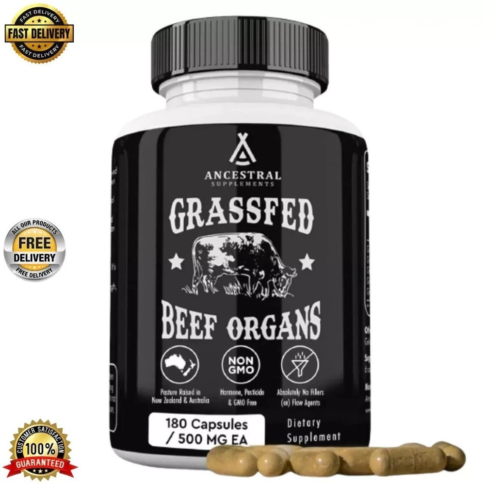 Ancestral Supplements Grass Fed Beef Organ Supplement 180 Capsules Non-GMO new