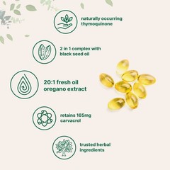 2 in 1 Oil of Oregano & Black Seed Softgels Count with Carvacrol,Immune Support