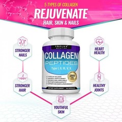 Toplux Nutrition 5-Type Collagen Peptides – Skin & Joint Relief, 1800mg, 90 Cap