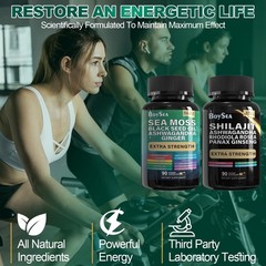 Shilajit & Sea Moss Bundle – 180 Count Supplements with Black Seed Oil, Ashwagan