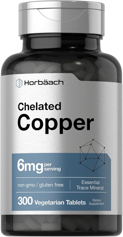 Chelated Copper | 6 mg | 300 Tablets | Vegetarian, Non-GMO | by Horbaach