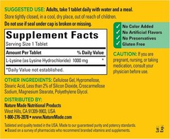 L-Lysine 1000 mg, Dietary L-Lysine Supplements, 60 Tablets, 60 Day Supply