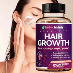 NEW Rainbow Nutrients ADVANCED Hair Growth Vitamins – Biotin 10,000mcg, Collagen