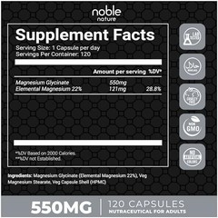 Magnesium Glycinate 550mg 120 Capsules Veg 4 Month Supply