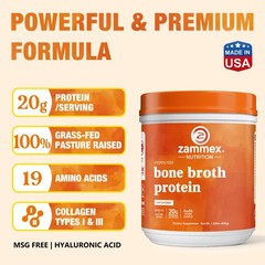 Zammex Bone Broth Powder 2.64lb GrassFed Hydrolyzed Collagen Peptides-2 bottles