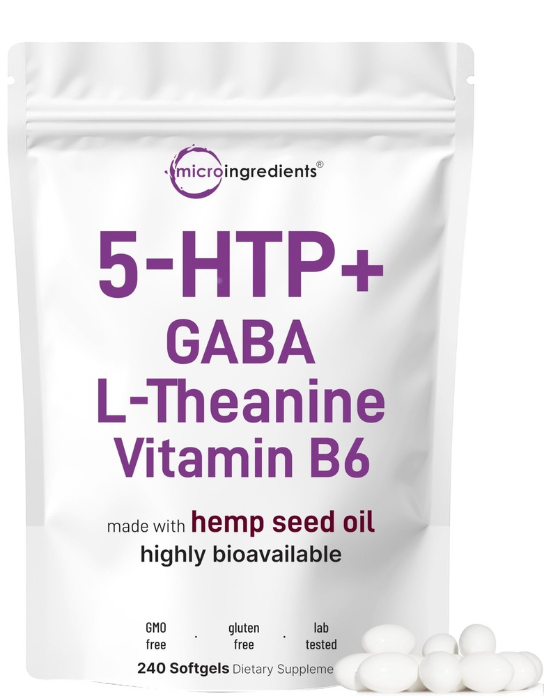 Micro Ingredients 5-HTP GABA L-Theanine B6 Softgels 240ct Non GMO