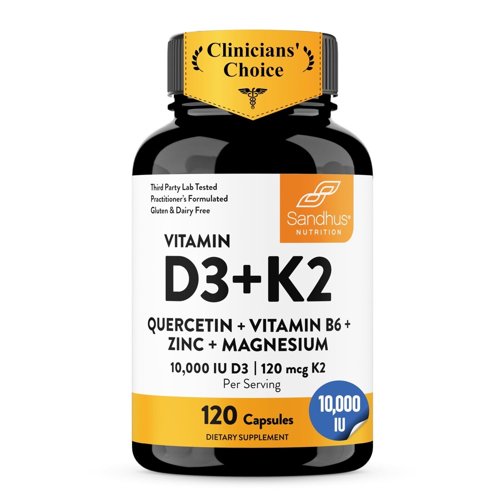 Sandhu’s Vitamin D3 K2 Magnesium 10000 IU, 120mcg K2 Capsules 120 Count Pack …